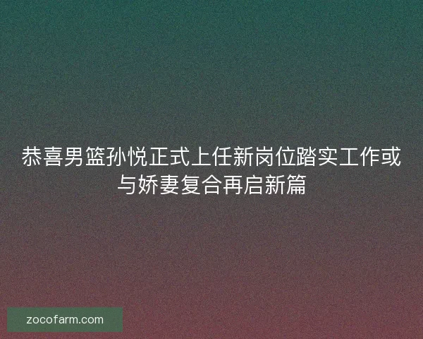 恭喜男篮孙悦正式上任新岗位踏实工作或与娇妻复合再启新篇 恭喜男篮孙悦正式上任新岗位踏实工作或与娇妻复合再启新篇